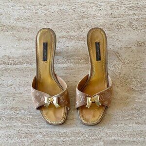 Vintage Louis Vuitton Monogram Canvas Bow Mule Kitten Heel Sandals